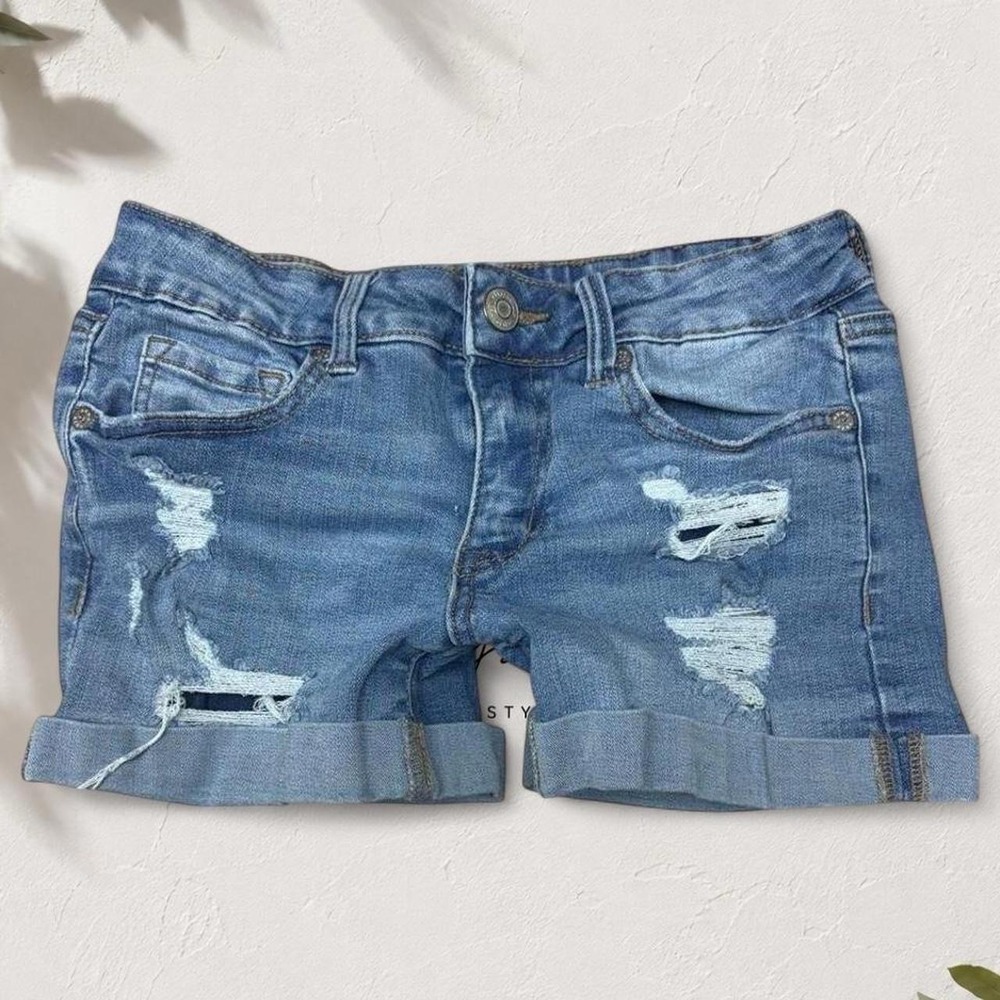 Aeropostale Low Rise Distressed Blue Denim Shorts Y2K Skater Size 4